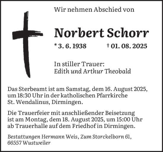 Traueranzeige von Norbert Schorr von saarbruecker_zeitung