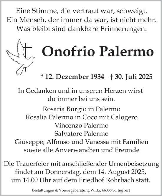 Traueranzeige von Onofrio Palermo von saarbruecker_zeitung