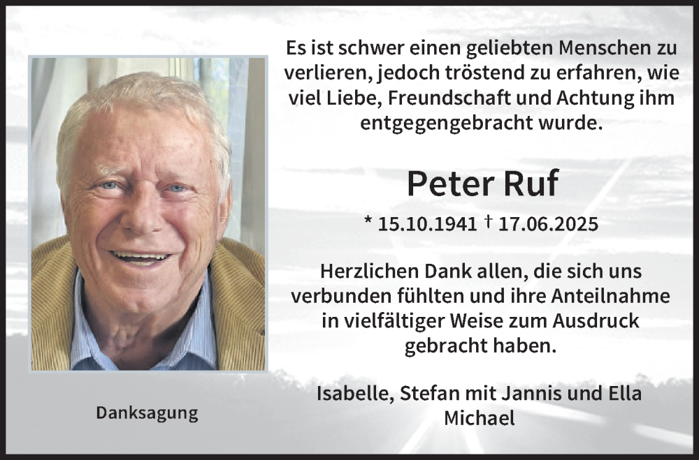  Traueranzeige für Peter Ruf vom 16.08.2025 aus saarbruecker_zeitung