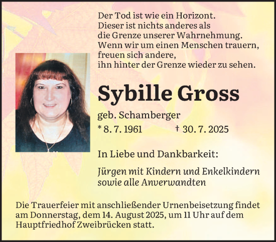 Traueranzeige von Sybille Gross von saarbruecker_zeitung