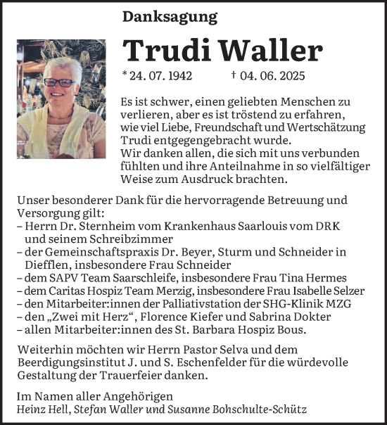 Traueranzeige von Trudi Waller von saarbruecker_zeitung