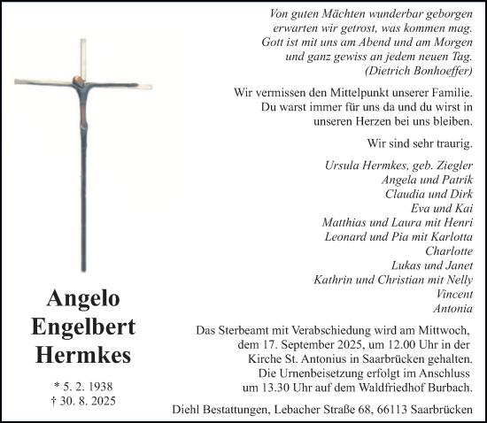 Traueranzeige von Angelo Engelbert Hermkes von saarbruecker_zeitung