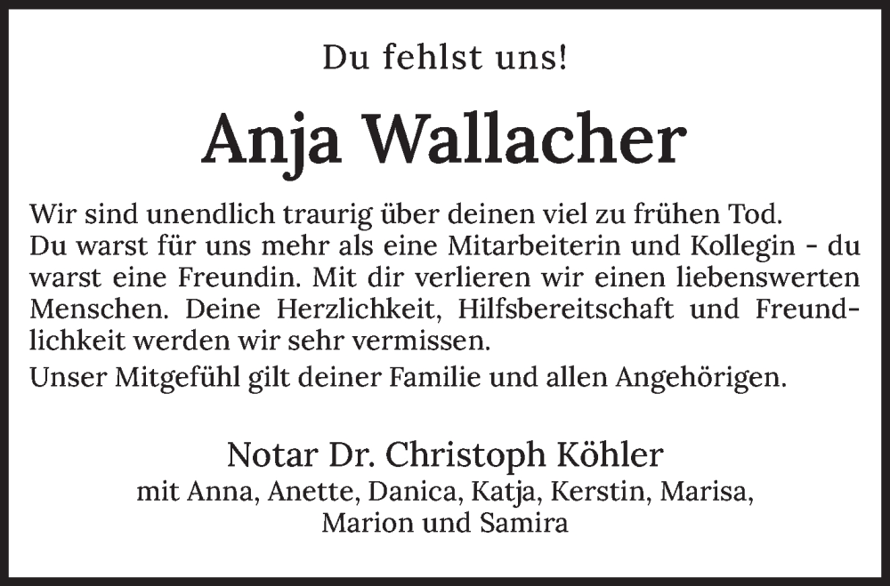  Traueranzeige für Anja Wallacher vom 30.08.2025 aus saarbruecker_zeitung