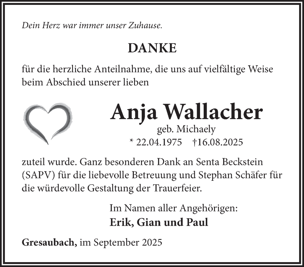  Traueranzeige für Anja Wallacher vom 20.09.2025 aus saarbruecker_zeitung