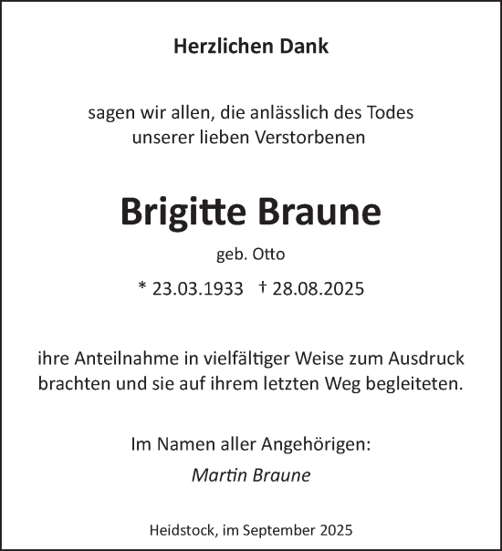 Traueranzeige von Brigitte Braune von saarbruecker_zeitung