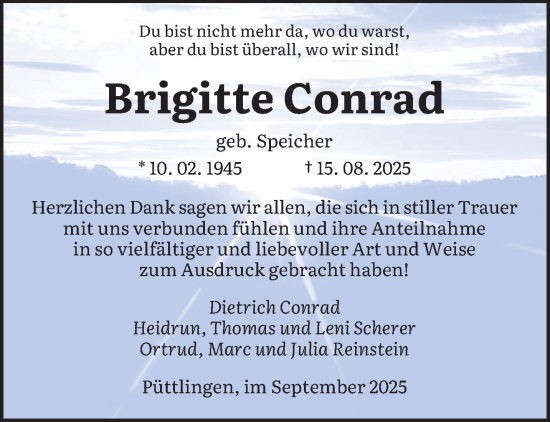 Traueranzeige von Brigitte Conrad von saarbruecker_zeitung