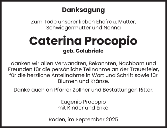 Traueranzeige von Caterina Procopio von saarbruecker_zeitung