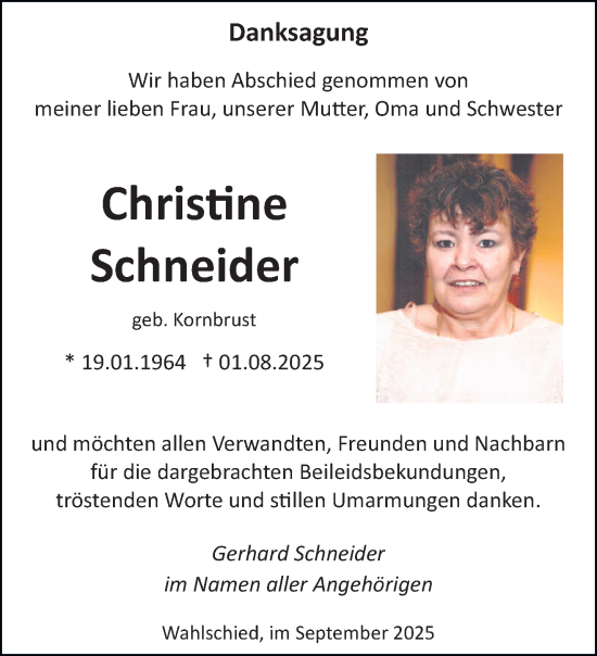 Traueranzeige von Christine Schneider von saarbruecker_zeitung