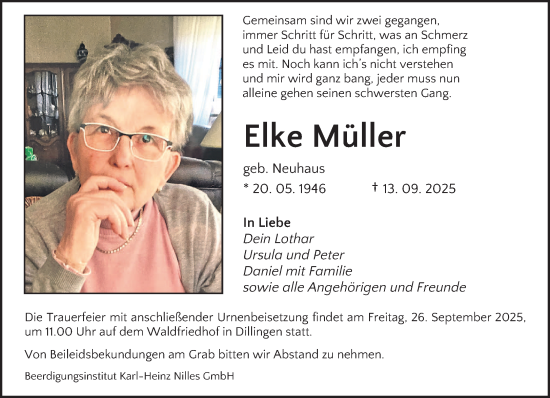 Traueranzeige von Elke Müller von saarbruecker_zeitung