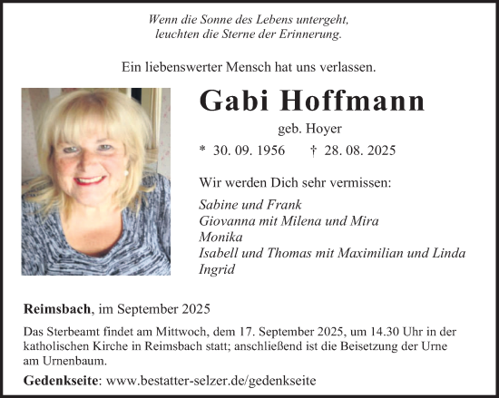 Traueranzeige von Gabi Hoffmann von saarbruecker_zeitung