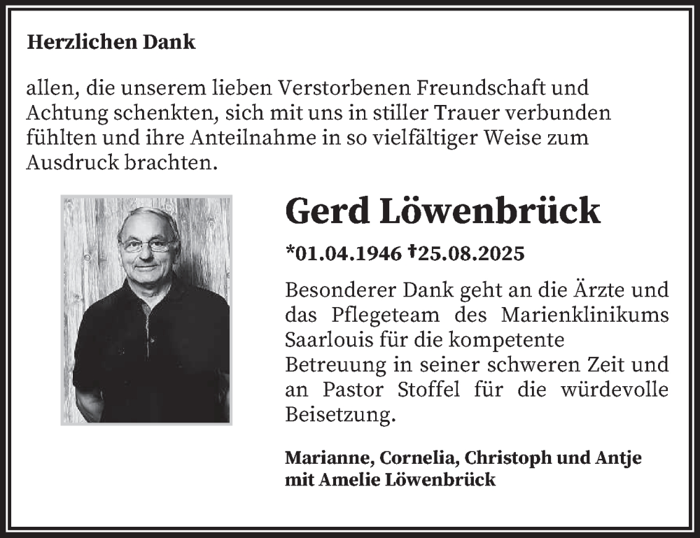  Traueranzeige für Gerd Löwenbrück vom 20.09.2025 aus saarbruecker_zeitung