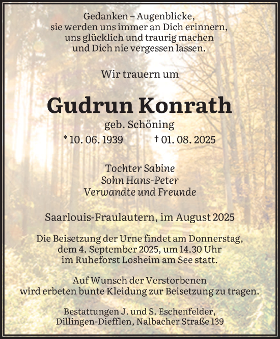 Traueranzeige von Gudrun Konrath von saarbruecker_zeitung