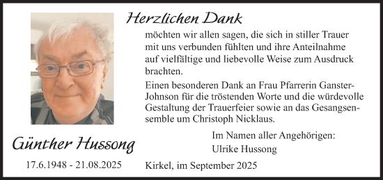 Traueranzeige von Günther Hussong von saarbruecker_zeitung