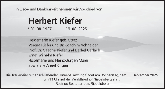 Traueranzeige von Herbert Kiefer von saarbruecker_zeitung
