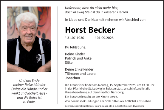 Traueranzeige von Horst Becker von saarbruecker_zeitung