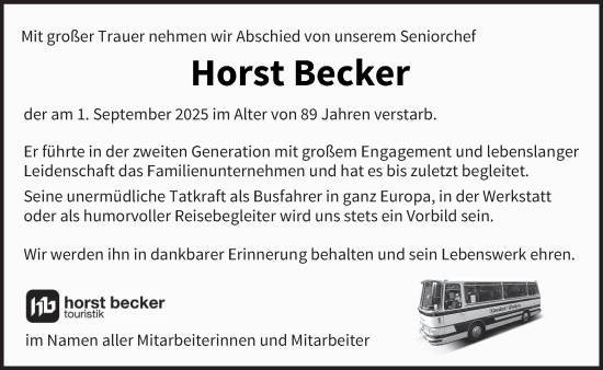 Traueranzeige von Horst Becker von saarbruecker_zeitung
