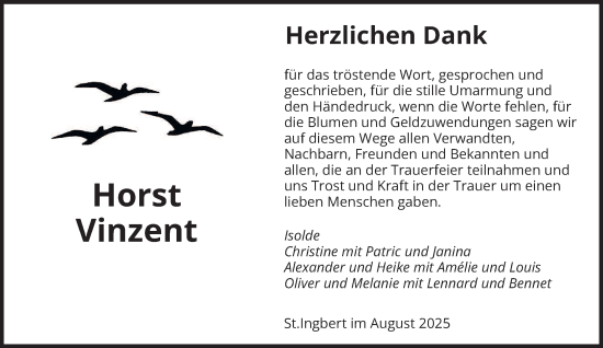Traueranzeige von Horst Vinzent von saarbruecker_zeitung