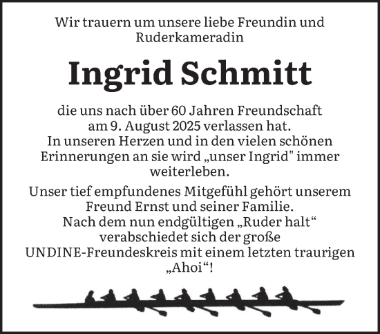 Traueranzeige von Ingrid Schmitt von saarbruecker_zeitung