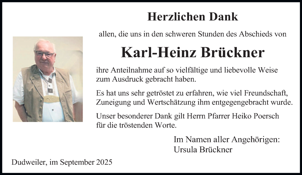  Traueranzeige für Karl-Heinz Brückner vom 27.09.2025 aus saarbruecker_zeitung