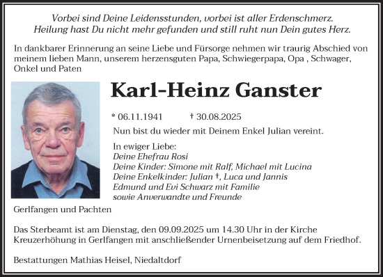 Traueranzeige von Karl-Heinz Ganster von saarbruecker_zeitung