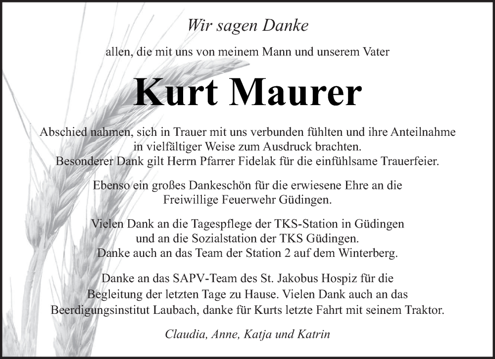  Traueranzeige für Kurt Maurer vom 30.08.2025 aus saarbruecker_zeitung