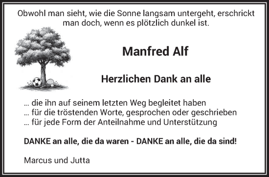 Traueranzeige von Manfred Alf von saarbruecker_zeitung
