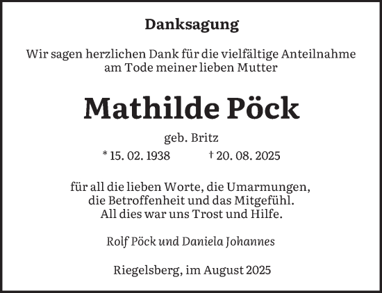 Traueranzeige von Mathilde Pöck von saarbruecker_zeitung
