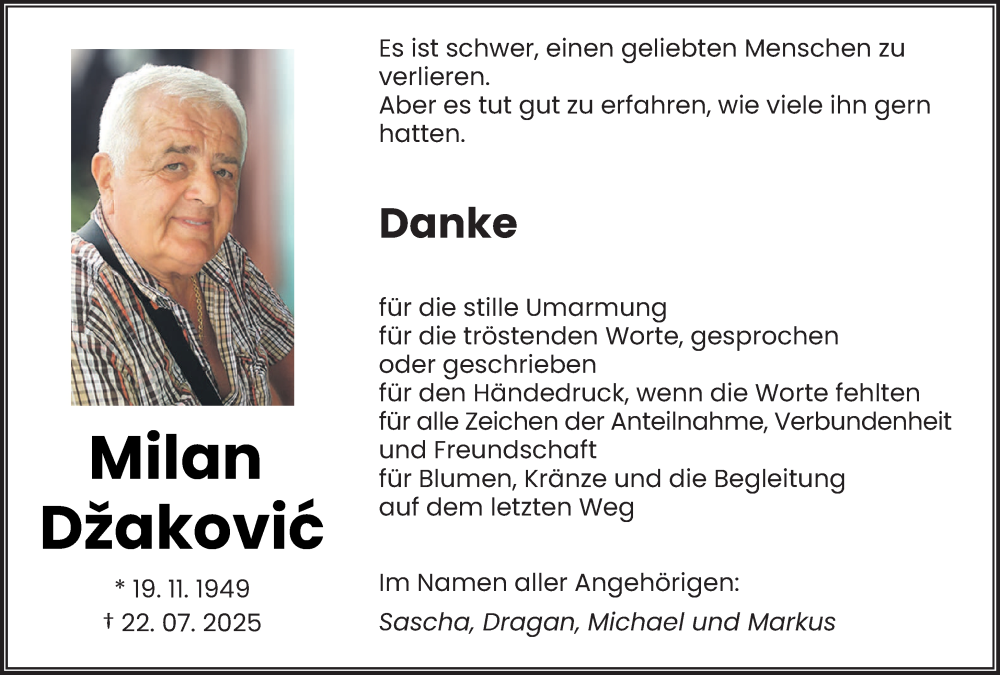  Traueranzeige für Milan Dzakovic vom 20.09.2025 aus saarbruecker_zeitung
