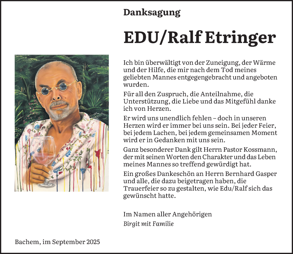  Traueranzeige für Ralf Etringer vom 27.09.2025 aus saarbruecker_zeitung