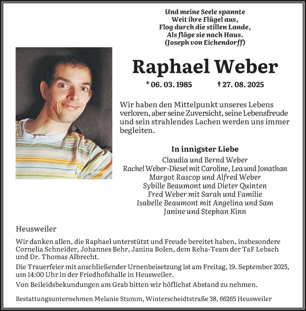  Traueranzeige für Raphael Weber vom 13.09.2025 aus saarbruecker_zeitung