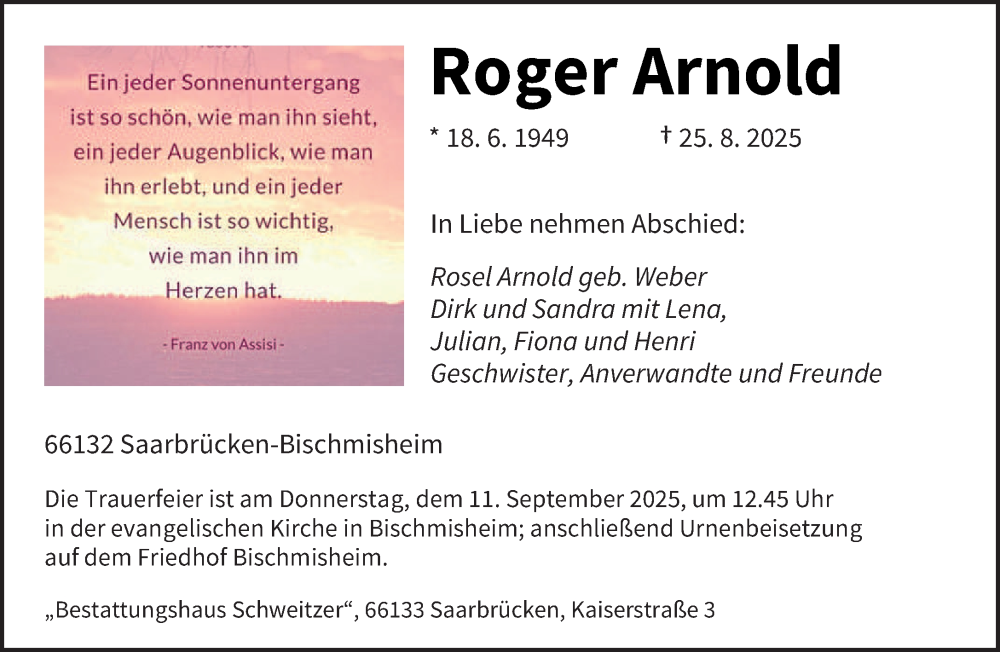  Traueranzeige für Roger Arnold vom 06.09.2025 aus saarbruecker_zeitung