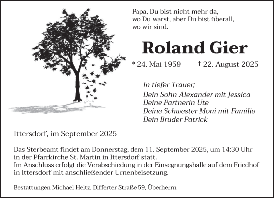 Traueranzeige von Roland Gier von saarbruecker_zeitung