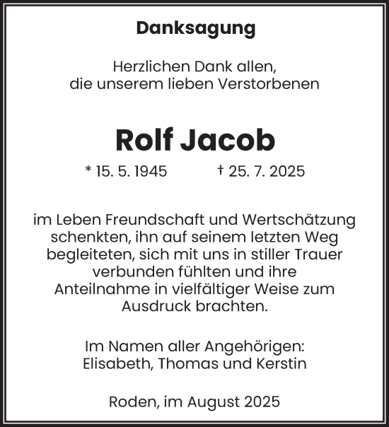Traueranzeige von Rolf Jacob von saarbruecker_zeitung