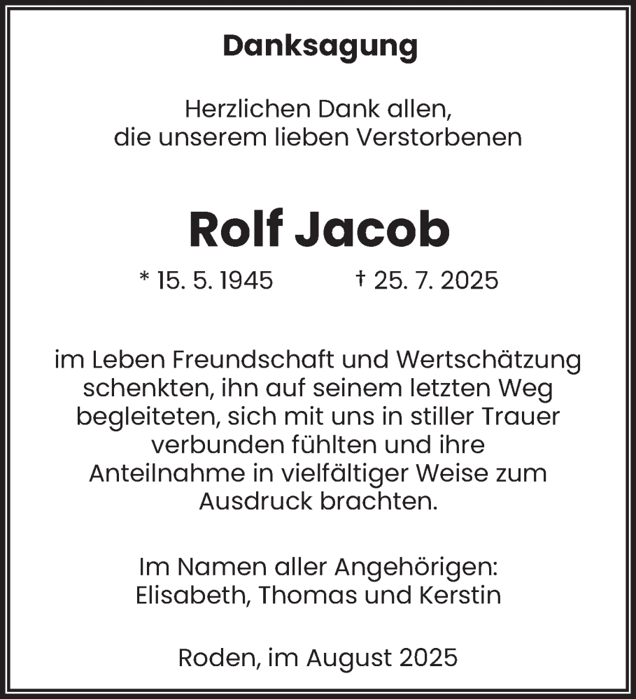  Traueranzeige für Rolf Jacob vom 30.08.2025 aus saarbruecker_zeitung