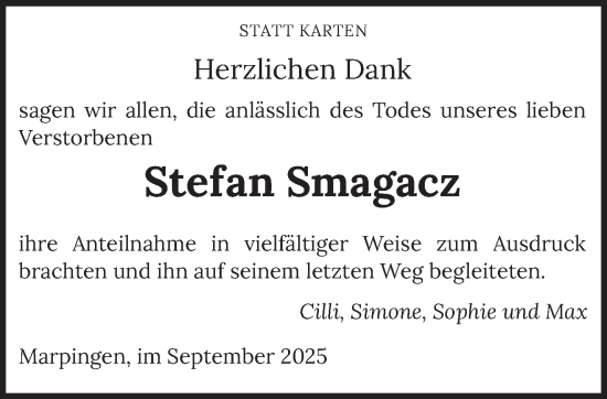 Traueranzeige von Stefan Smagacz von saarbruecker_zeitung