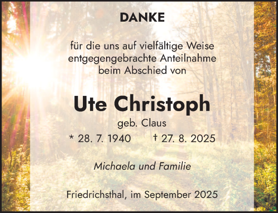 Traueranzeige von Ute Christoph von saarbruecker_zeitung
