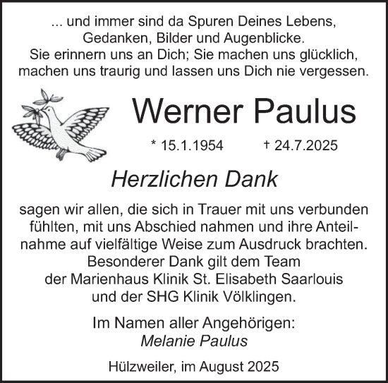 Traueranzeige von Werner Paulus von saarbruecker_zeitung