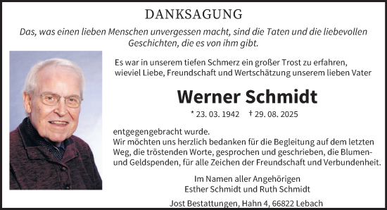 Traueranzeige von Werner Schmidt von saarbruecker_zeitung