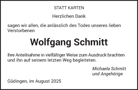 Traueranzeige von Wolfgang Schmitt von saarbruecker_zeitung
