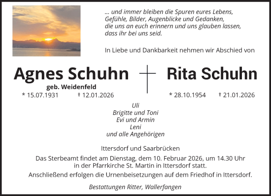Traueranzeige von Agnes und Rita Schuhn von saarbruecker_zeitung