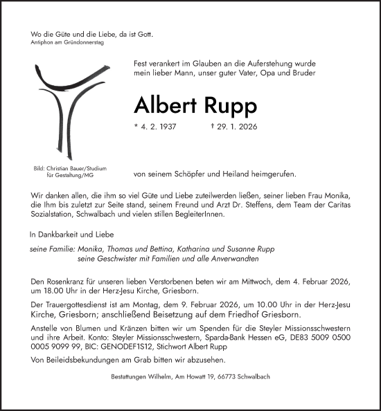 Traueranzeige von Albert Rupp von saarbruecker_zeitung
