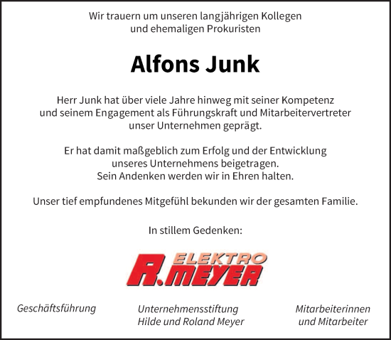 Traueranzeige von Alfons Junk von saarbruecker_zeitung