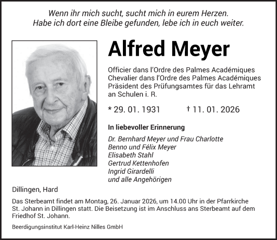 Traueranzeige von Alfred Meyer von saarbruecker_zeitung