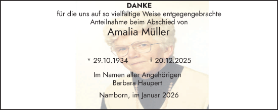 Traueranzeige von Amalia Müller von saarbruecker_zeitung