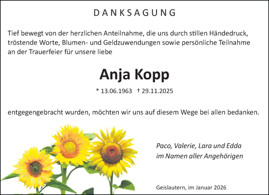 Traueranzeige von Anja Kopp von saarbruecker_zeitung