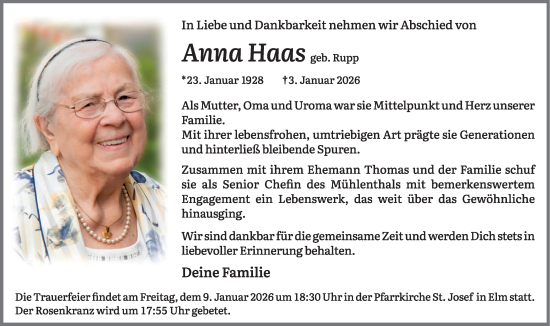 Traueranzeige von Anna Haas von saarbruecker_zeitung