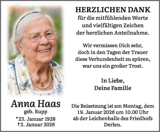 Traueranzeige von Anna Haas von saarbruecker_zeitung
