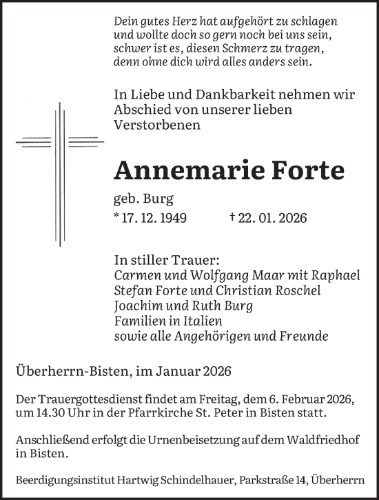Traueranzeige von Annemarie Forte von saarbruecker_zeitung