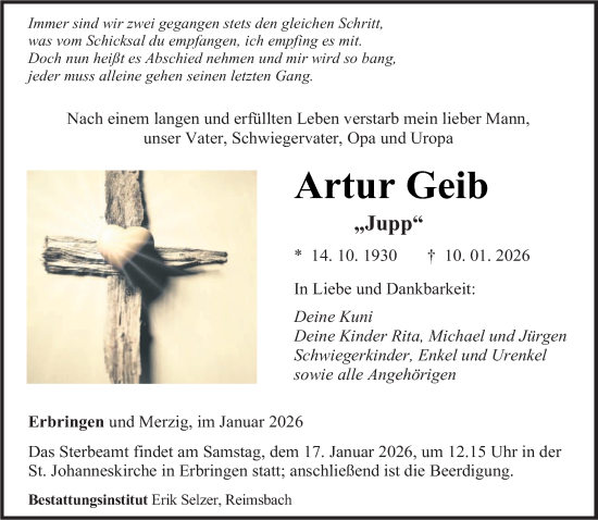 Traueranzeige von Artur Geib von saarbruecker_zeitung