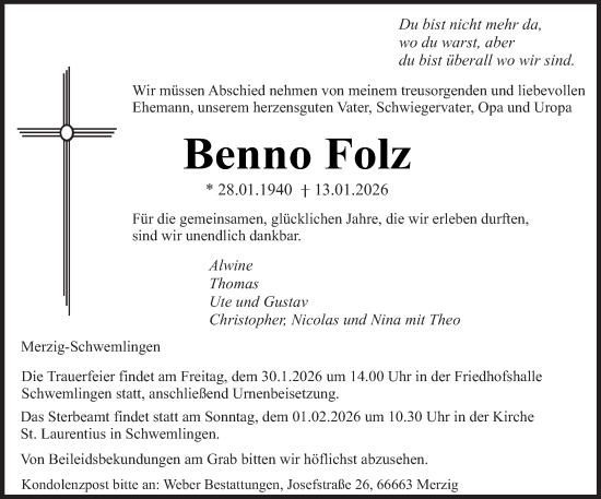 Traueranzeige von Benno Folz von saarbruecker_zeitung